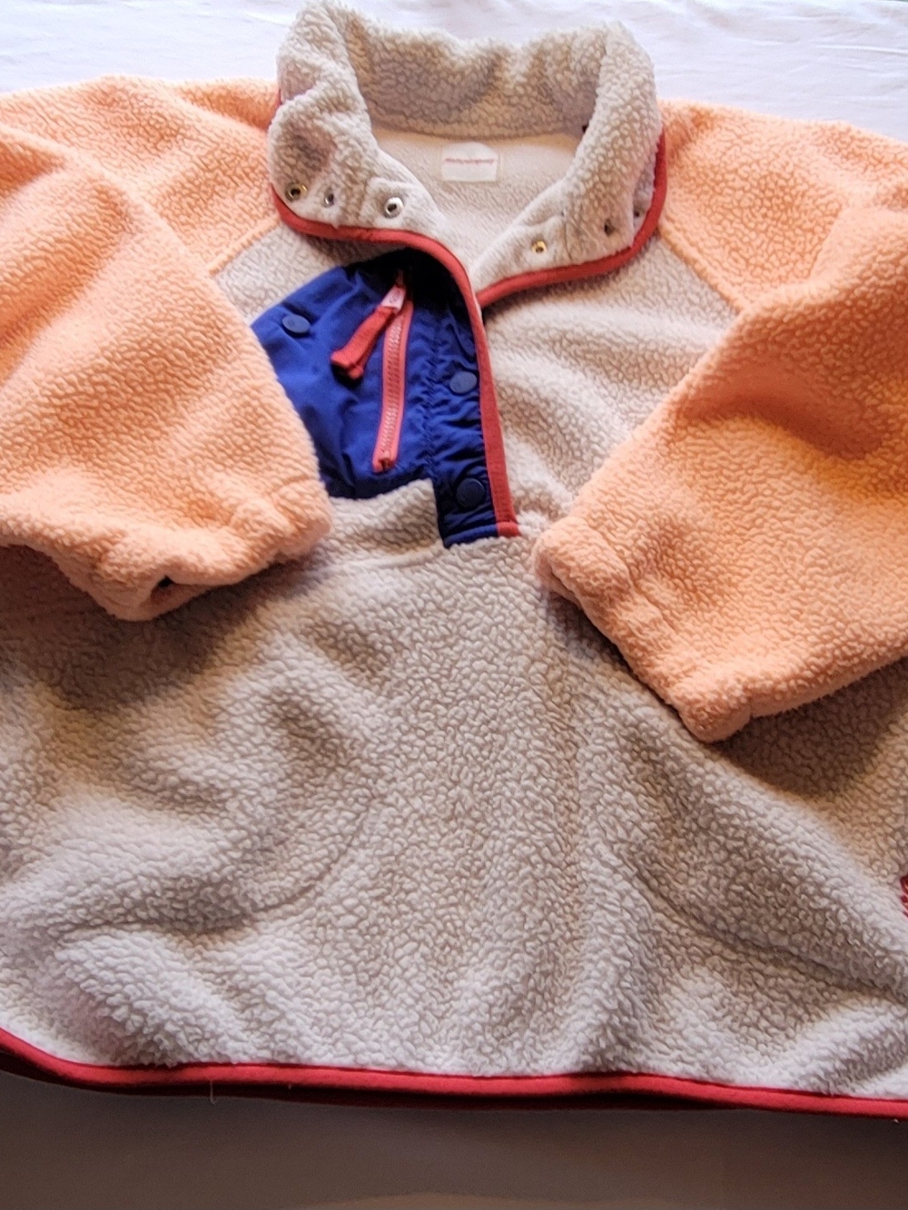 Free People Colorblock Teddy Pullover Jacket in Peach, Light Gray & Royal Blue
